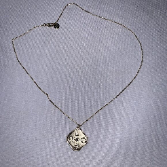 Marlyn Schiff Hexagon Shaped Pendent Necklace, Love With A Crystal In The Middle - Picture 2 of 8